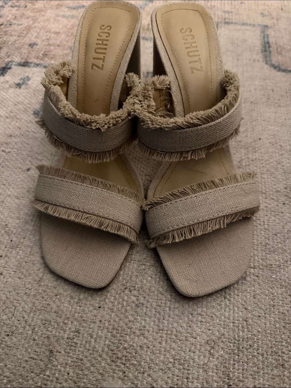 SCHUTZ Fringed Beige Slide Heels